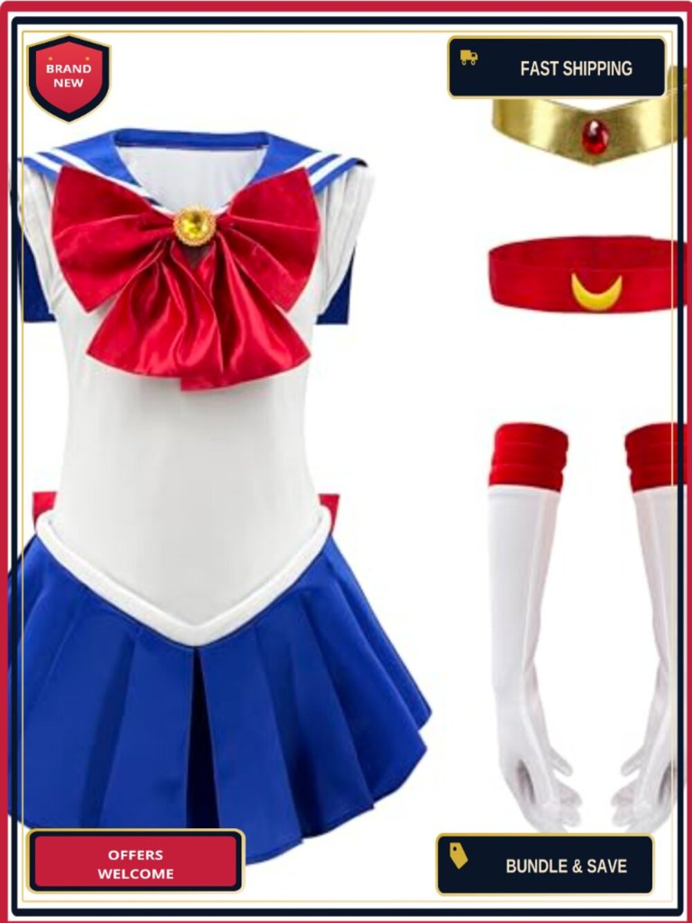 Sailor Moon Anime Cosplay Costume Dress with Headwear Gloves